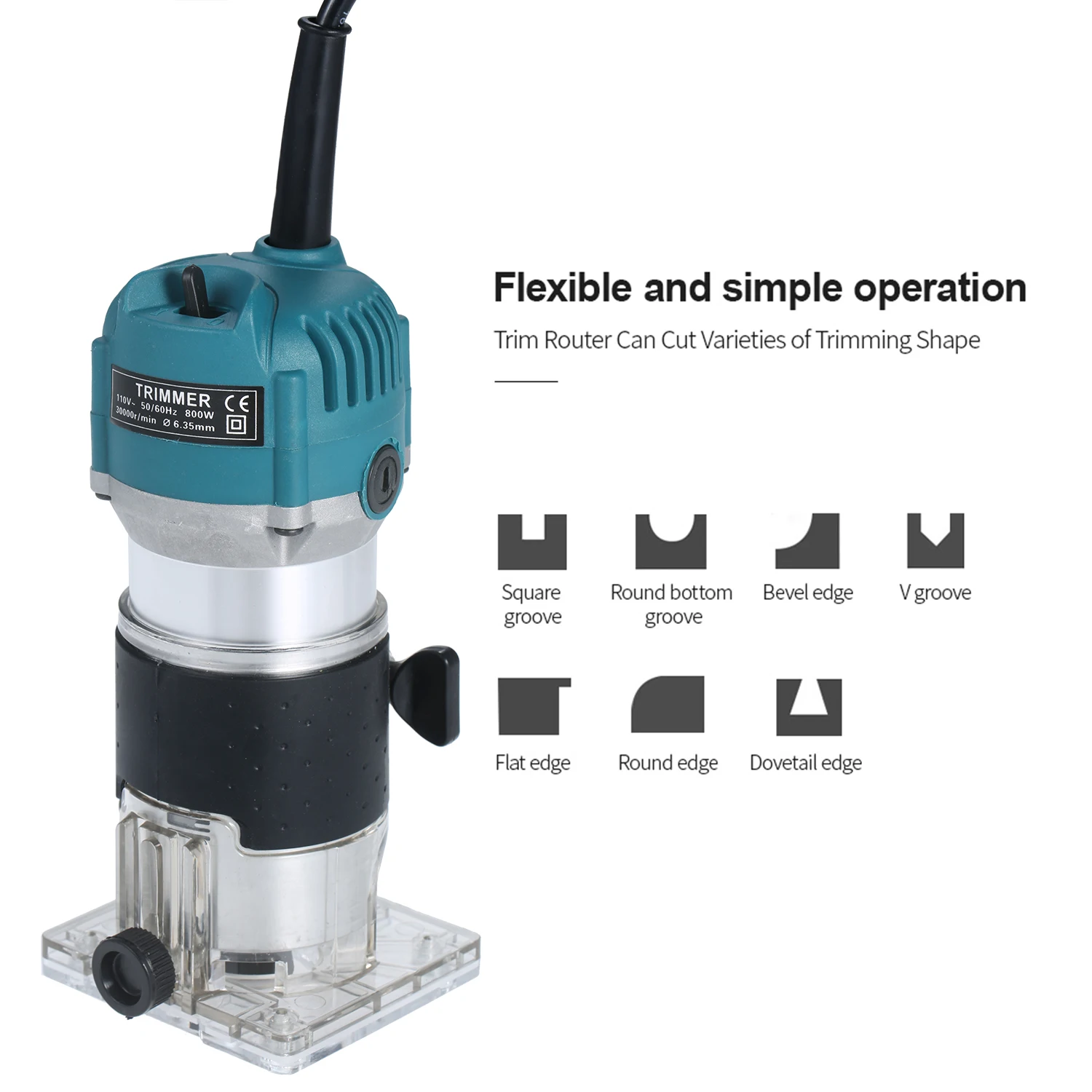 Multifunctional 220V 800W 30000R Electric Trim Router Trimmer with Base Edge Guide for Woodworking Trimming Slotting Notching |