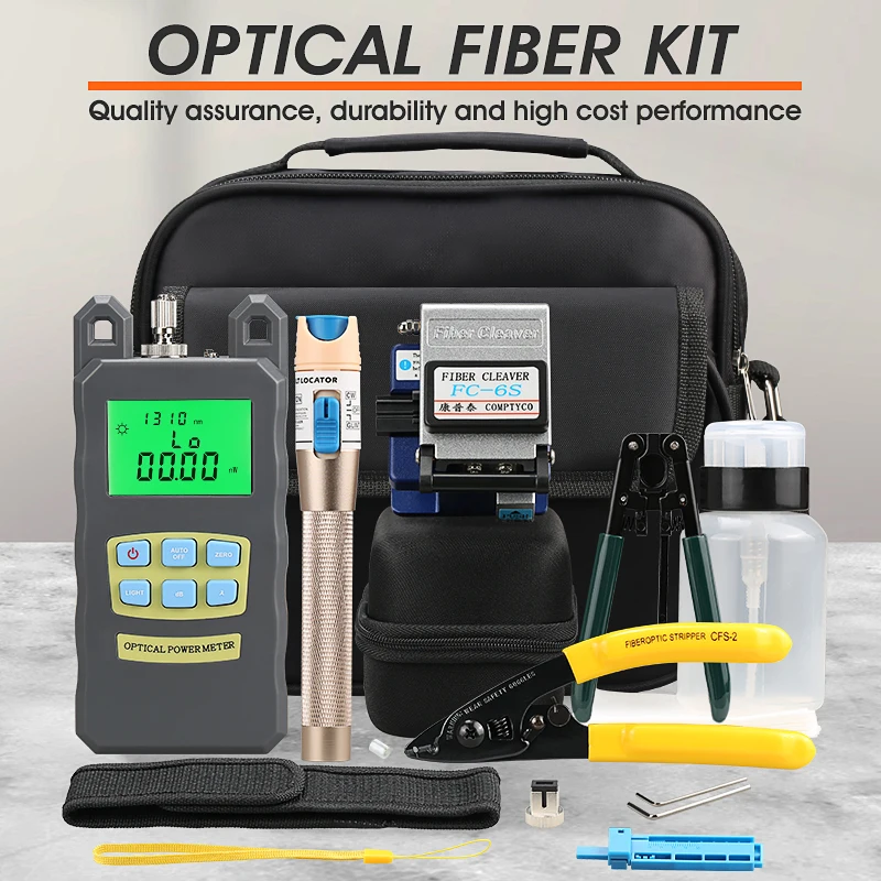 

15pcs/set FTTH Fiber Optic Tool Kit with Fiber Cleaver -70~+10dBm Optical Power Meter Visual Fault Locator 5km
