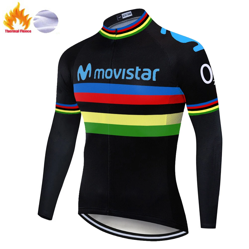 2020 команда movistar maillot ciclismo proteam зимняя Тепловая флисовая быстросохнущая дышащая