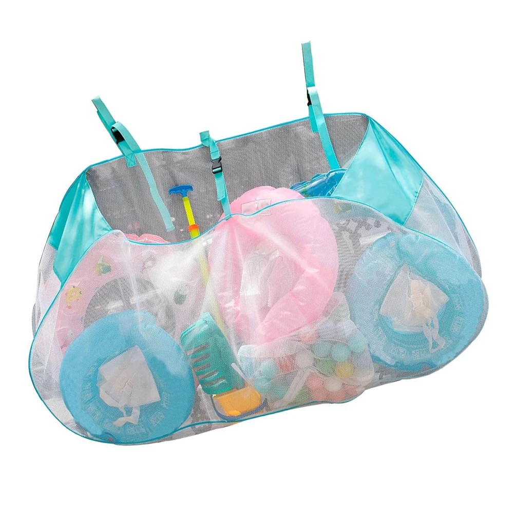 

Pool Hanging Mesh Bag Portable Pool Hanging Organizer Large Capacity Adjustable Drawstring Hooks Toy Storage Pool Accessories