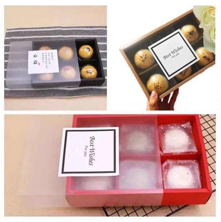 online Atacado 200 Pçs/lote Transparente Preto Vermelho Marrom Caixa De Bolo Sobremesa Macarons Mooncake Caixas De Embalagem De Pastelaria