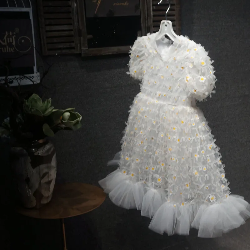 

New Arrival Infant Baby Girls Birthday Dresses Floral Puffy Tulle Ball Gown Kids Pageant Gown for Special Occasion Clothes