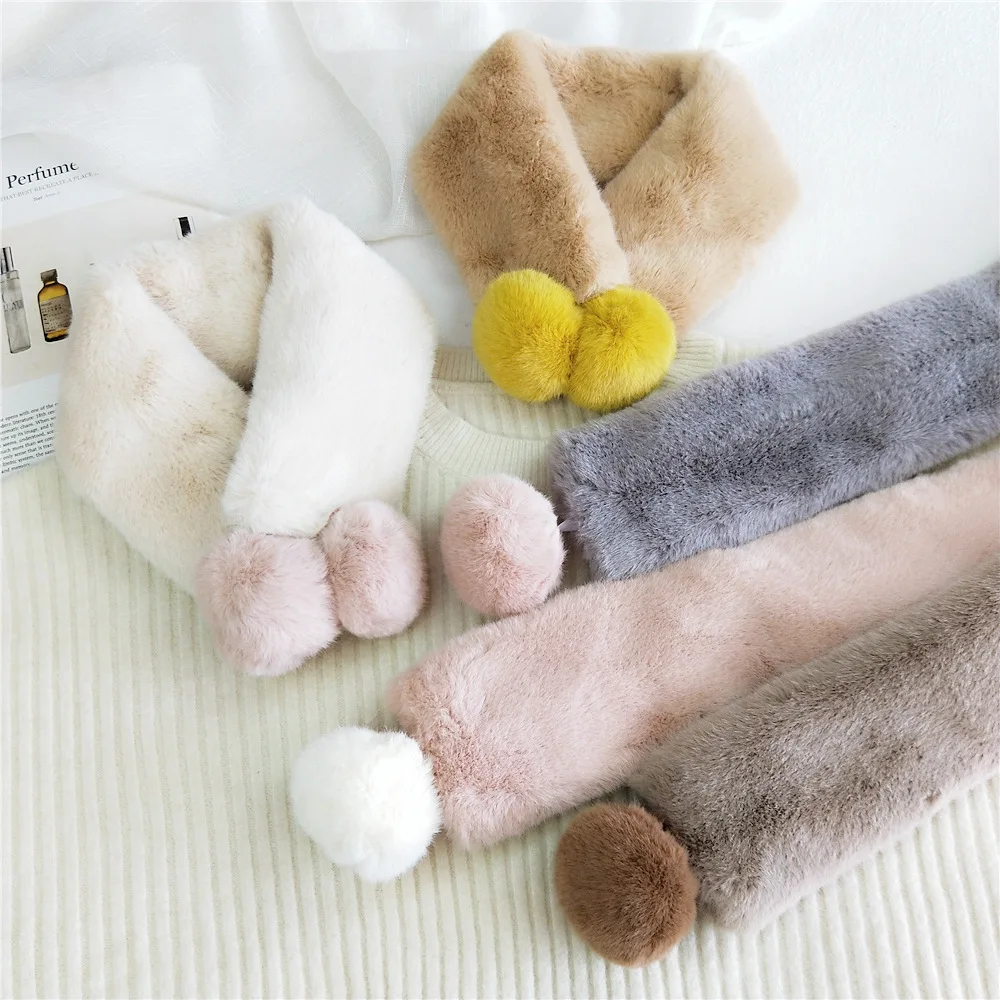 1 шт. искусственный кроличий мех плюшевый шарф помпон женские шарфы однотонные