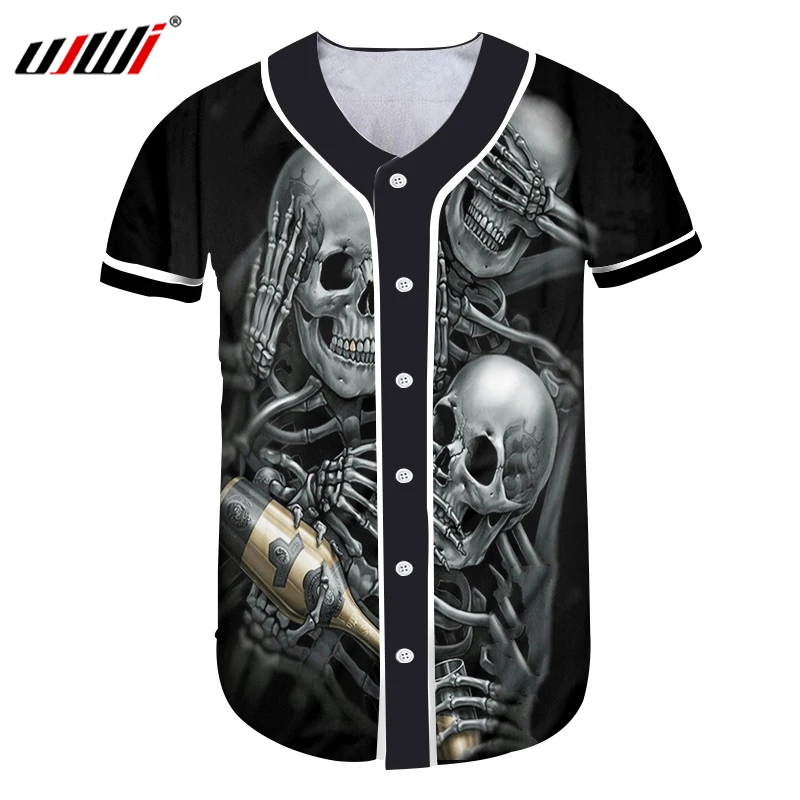 Мужские бейсбольные футболки UJWI с 3D пуговицами в виде черепа цвет шампанского