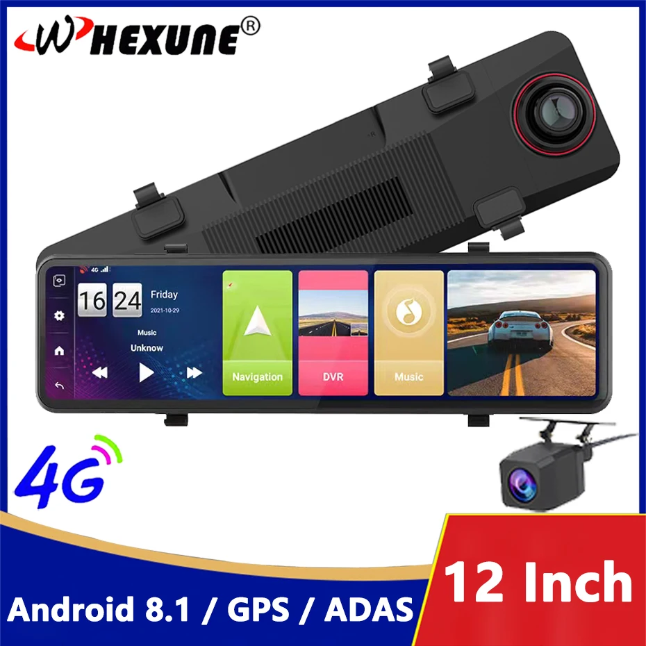 

4G Video Recorder ADAS 12" IPS Car Rear View Mirror Android 8.1 Auto GPS Navigation Dash Cam DVR WiFi Remote Surveillance Camera