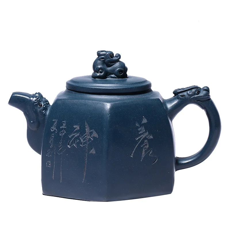 

Yixing purple clay six square auspicious pot Kung Fu tea set goods
