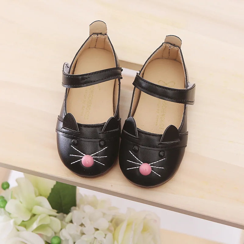 Новинка осени 2019 корейские однотонные туфли с мультяшным котом женская детская