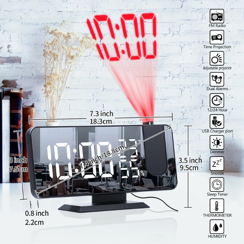 

Creative Radio Projection Desktop Alarm Clock Temperature and Humidity Dual Digital Display Table Clock Timing Equipment Room