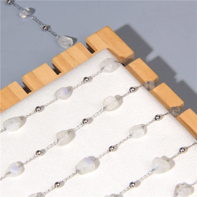 1M Stainless Steel Natural Stone Beads Chains Blue Moonstone Gemstone Dainty Chain DIY Jewelry Bracelets Necklace Making | Украшения и