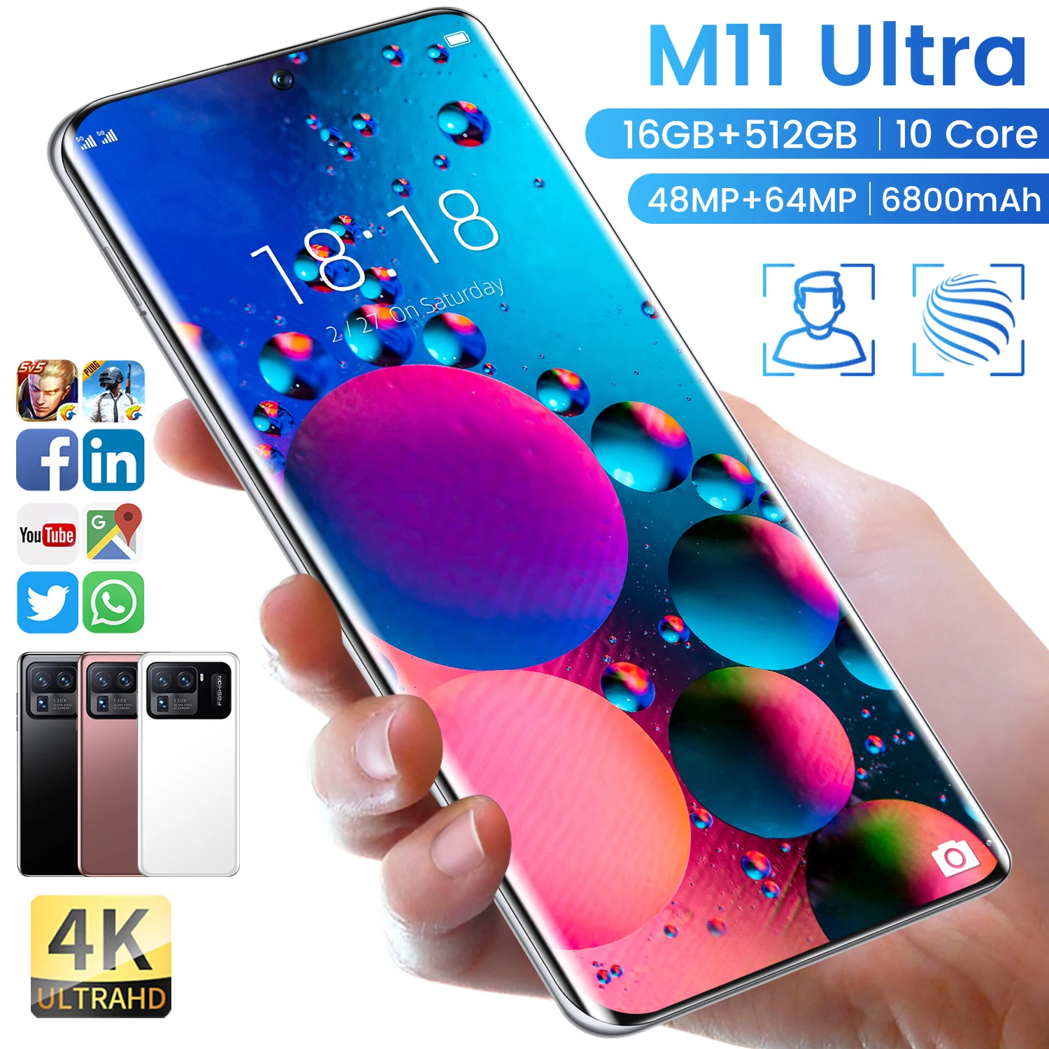 

Смартфон M11 Ultra, Android 10,0, 7,3 дюйма, 16 ГБ + 1 ТБ, 48 Мп + 64 мп