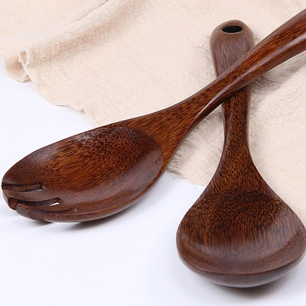 1 PC Wooden Rice Spoon Slotted Spatula Spoon Cutlery Suit Natural Wood Children's Healthy Dinnerware For Kitchen Supplies