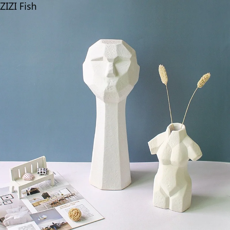 

European-style Frosted Ceramic Head Statue Figurines Geometric Abstract Human Portrait Sculpture Gift Ornaments Home Decoration