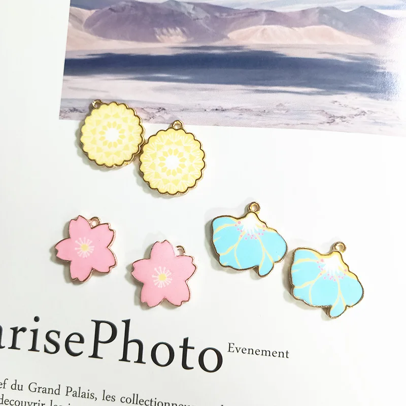 10 шт. эмалью с рисунком одуванчика вишня Магнолия сплав кулон ювелирные изделия