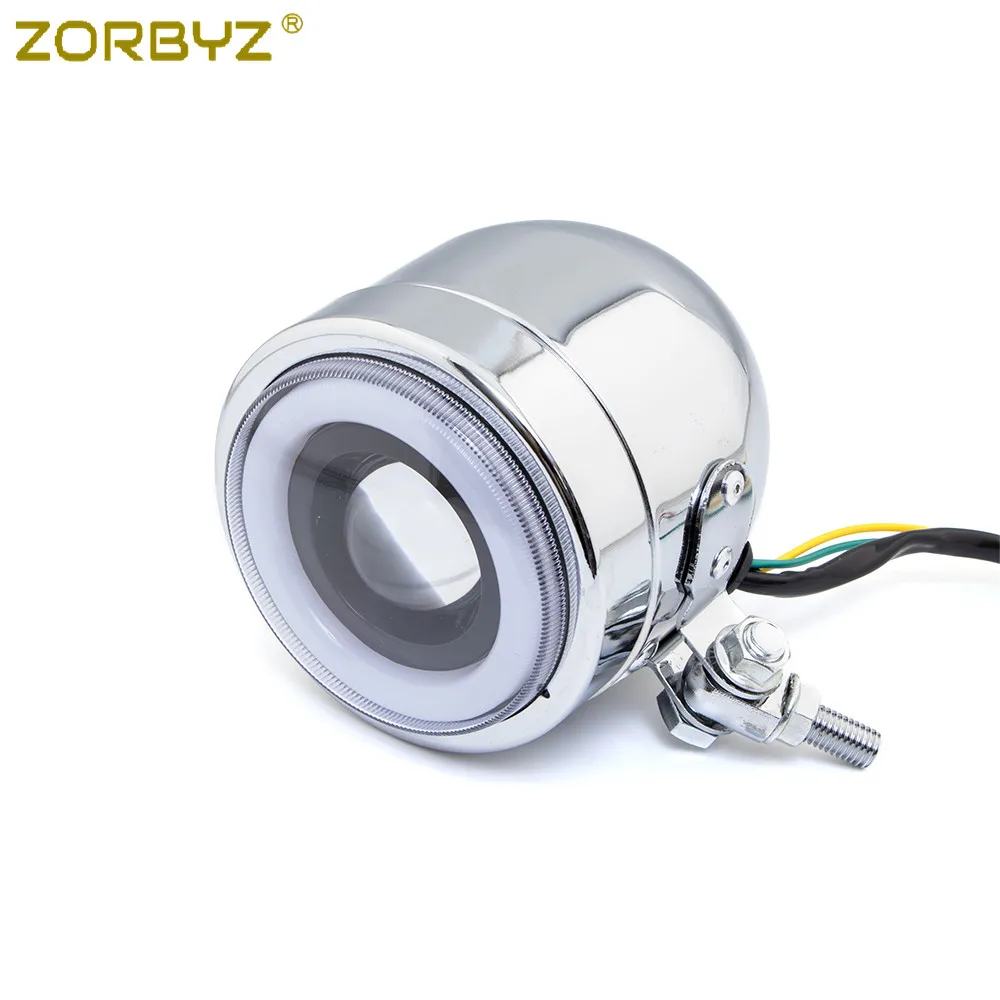 ZORBYZ Motorcycle Chrome LED Metal Front Headlight Spot Fog Light Angel Eye Aperture Lamp For Cafe Racer Bobber Chopper Custom |