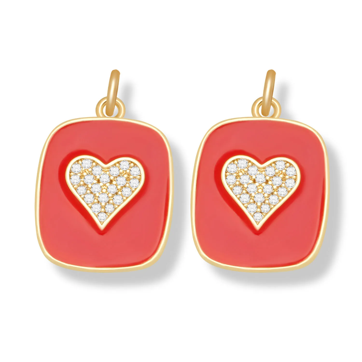 

AAA Cubic Zirconia Crystal Gold-plated Brass Red Enamel Love Peach Heart Charm Pendant For Necklace Handmade DIYJewelry Findings