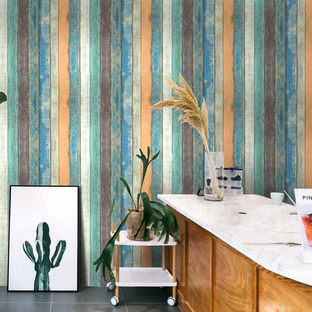 

Trial Section Striped Self-adhesive Wood Grain Wallpaper Peeling Stickers WallStickers Retro Wood Plank Living Room Home Decor