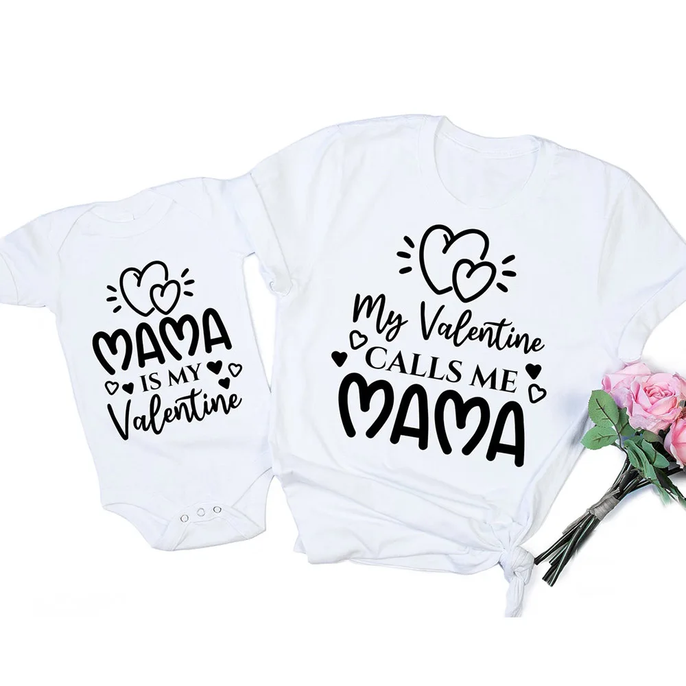Camisas de San Valent&iacute;n a juego con mam&aacute;/papa Is My Valentine, mi San Valent&iacute;n Me llama a mam&aacute;/pap&aacute;, hijo/hija/mam&aacute;/pap&aacute;, regalos de San Valent&iacute;n-2