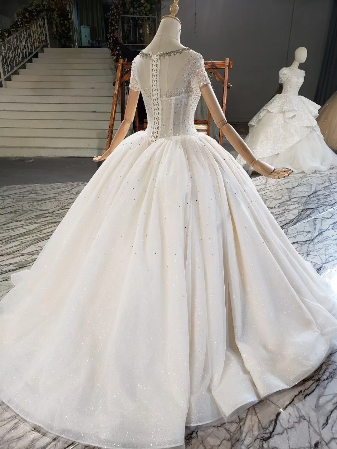 2021 Luxury Wedding Dresses Top Beaded Bling Bling Sheer Puffy Bridal Gowns Mairee Handmade Wedding Dresses