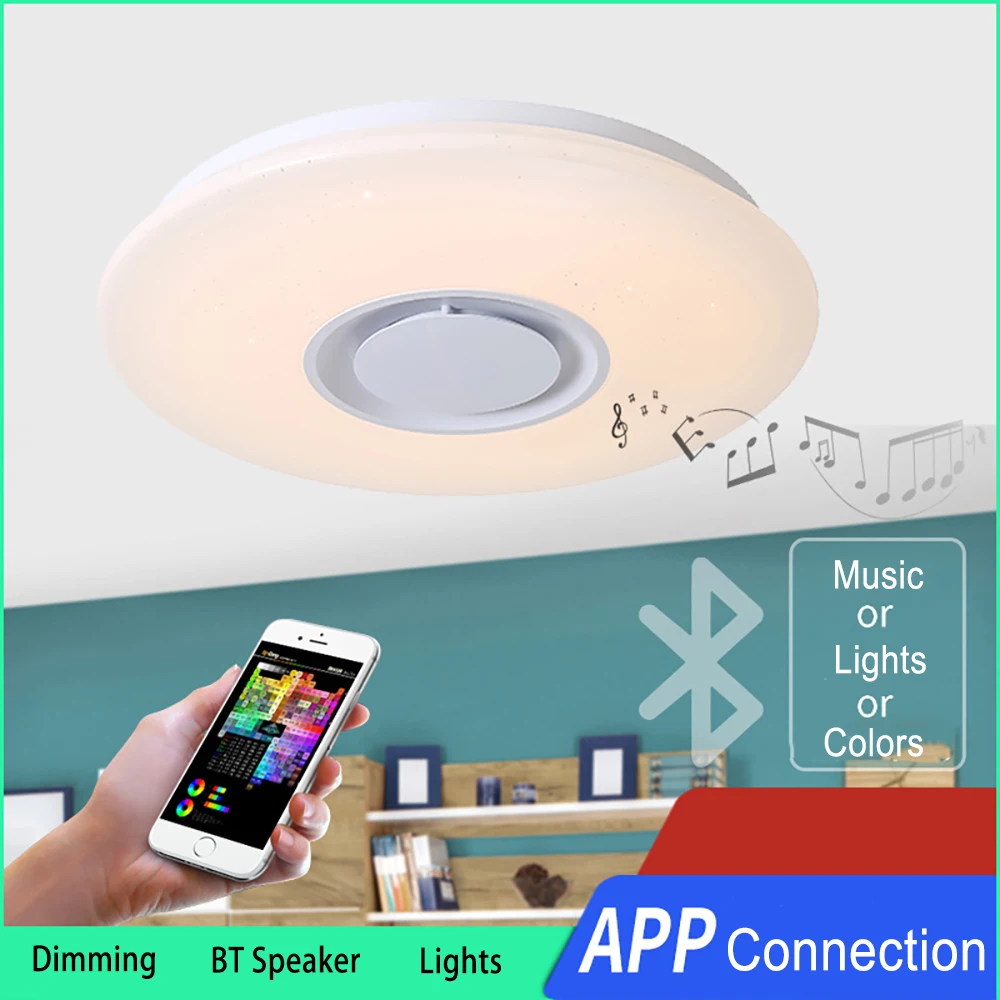 

Nordic LED RGB Ceiling Light For Bedroom Ceiling Lamp With Bluetooth Speaker Dimmable Colorful Light Dining Room Indoor Lighting