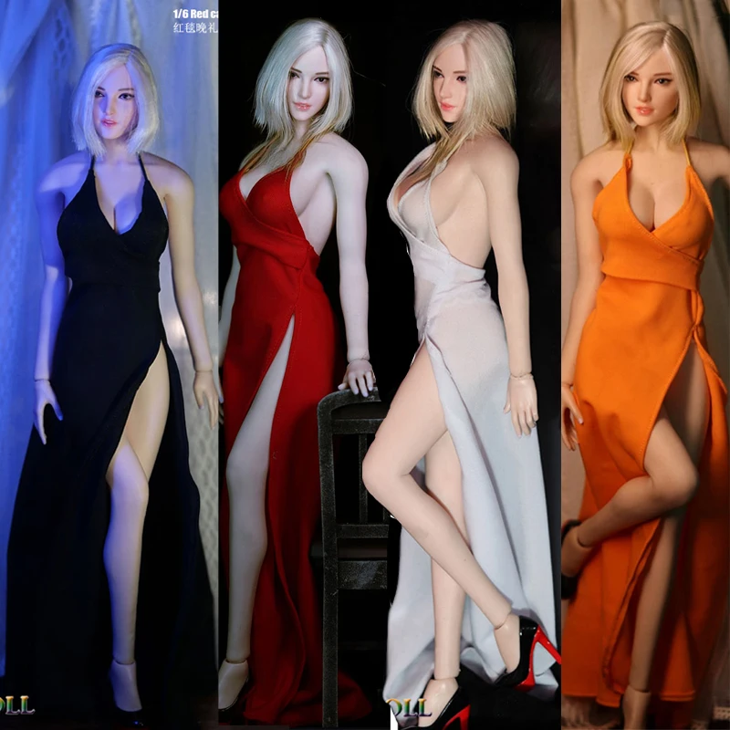 

В наличии, JIAOU DOLL, масштаб 1/6, женское длинное вечернее платье, обувь на высоком каблуке, одежда для 12-дюймовых экшн-фигурок TBLeague
