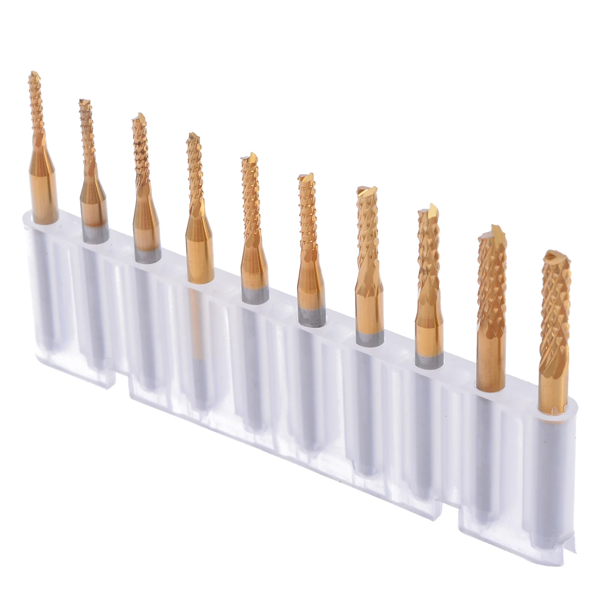 

10PCS PCB CNC Corn Milling Cutter Carbide End Mill Bits 1/8''Shank Engraving Bit DIY Wood Plastic CNC Rotary Burrs Set