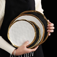 nordic black ceramic plate fruit salad dessert christmas plates display dish porcelain dinner sets party round trays decorative