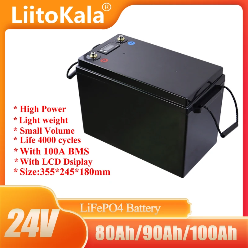 

LiitoKala 24V 100Ah 90Ah 80Ah lifepo4 battery Power Batteries For 8S 29.2V RV Campers Golf Cart Off-Road Off-grid Solar Wind