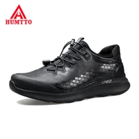 high quality genuine leather hiking shoes men elastic band outdoor sneakers soft non slip light trekking sports shoes for male