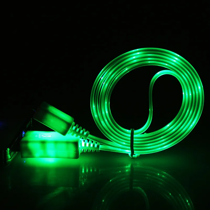 green 1 м цветной излучающий провод для зарядки Led Micro USB кабель для samsung для htc для iPhone 6 6S 7 8 Plus x кабель для зарядки телефона Android - Цвет: green