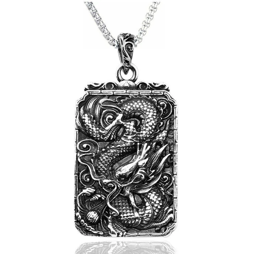 

Mens Chinese Character Zodiac Dragon Pendant Necklace Stainless Steel