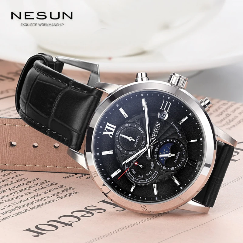 Автоматические механические мужские часы Nesun роскошные брендовые