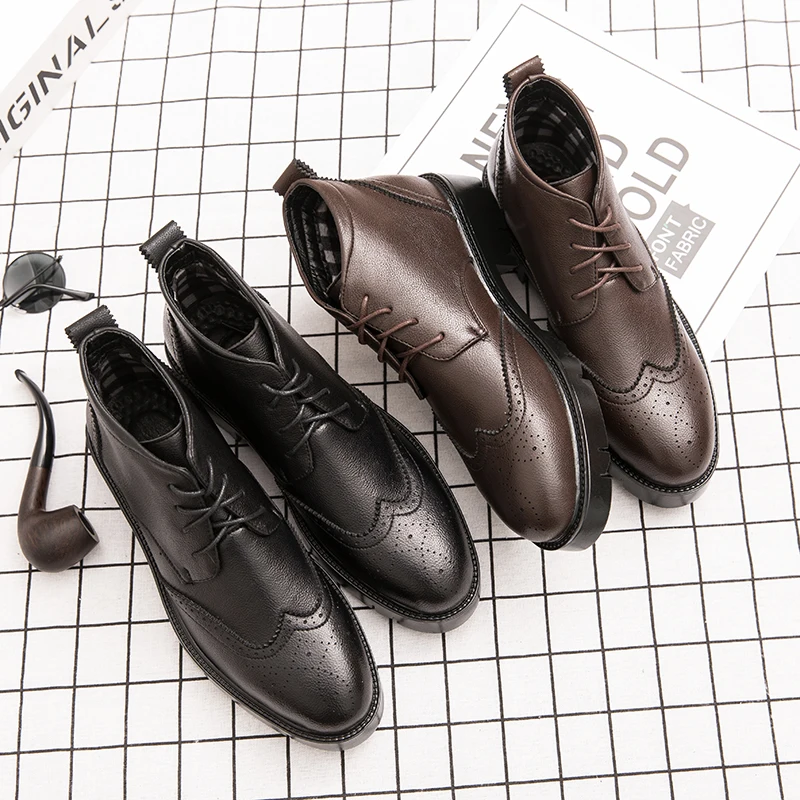 

Mens Shoes Casual Luxury Boots Comfortable Male Office Motorcycle Men Ankle Boots Outdoor Winter Shoes Men Business Brogue Shoes
