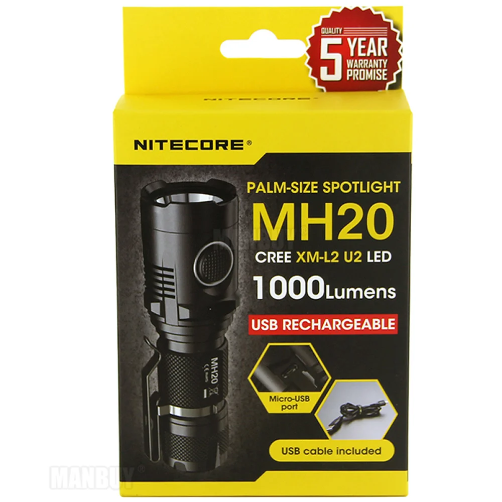 NITECORE MH20 фонарик + аккумулятор 18650 зарядное устройство D2 1000 люменов CREE XM L2 U2