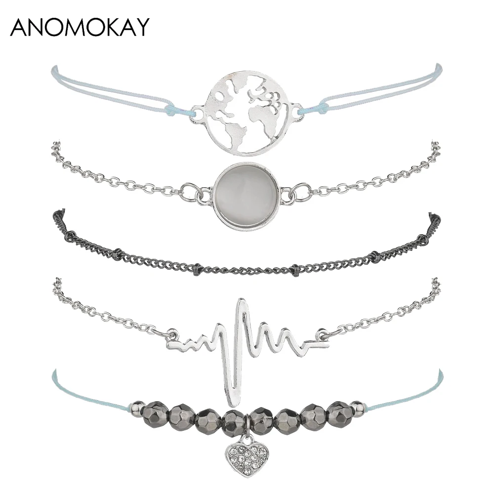 Европа и Америка простой ECG черный шарик карта цепи звенья браслет набор