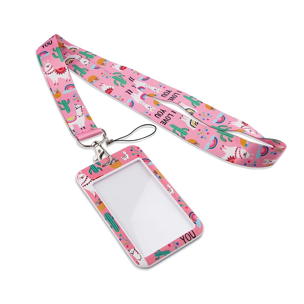 

PF312 Pink Cute Alpaca Lanyard Credit Card ID Badge Holder Key Ring Bag Student woman Travel Bank Business Card Cover Keychain