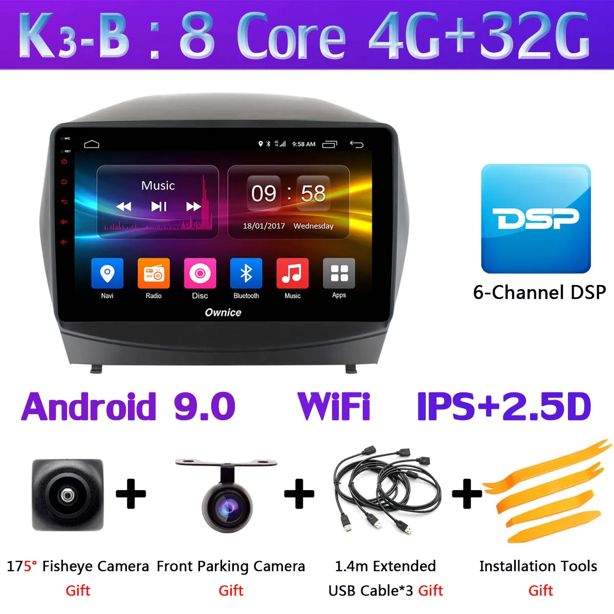 K3-B 360 ° панорамный 4 × камера Android 9,0 8 ядерный 4G+ 64G gps радио CarPlay SPDIF DSP Автомобильный мультимедийный плеер для hyundai IX35 Tucson 2 LM - Цвет: K3-B