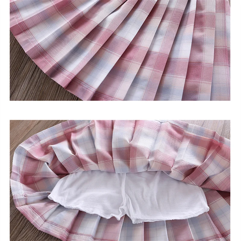

Summer Preppy Style Children's Blouse Plaid Skirt Clothes For Girls Age 5 6 7 8 9 10 11 12 13 Years Kids Teen Girls Clothing Set
