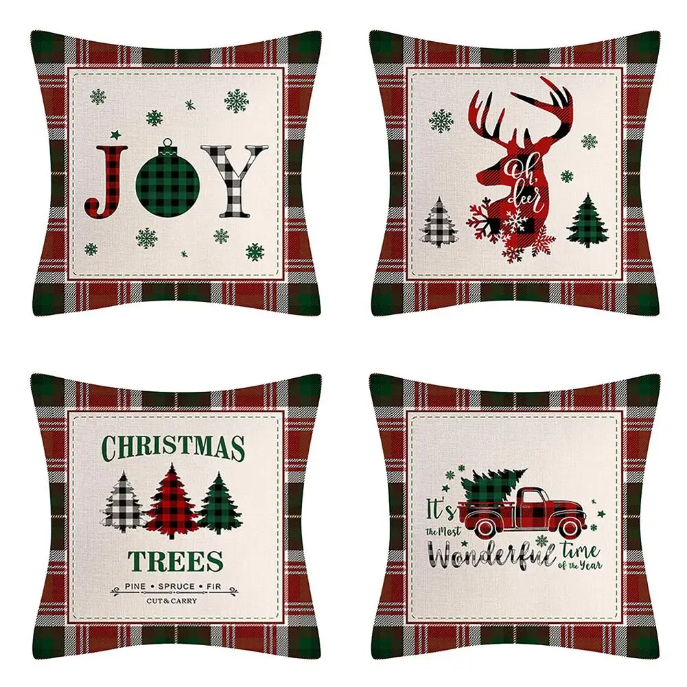 

Рождественские декоративные наволочки, набор из 4 наволочек для подушек в сельском стиле, праздничные льняные наволочки для дивана, дивана, ...