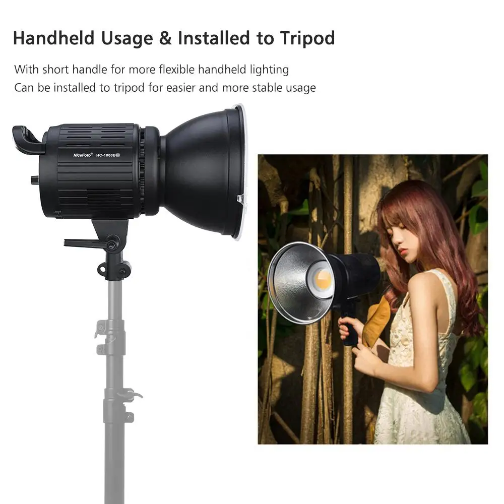 

NiceFoto HC-1000B II Photography LED Video Light Lamp 100W LCD Display 3200K/5600K Stepless Adjustable Brightness CRI95+