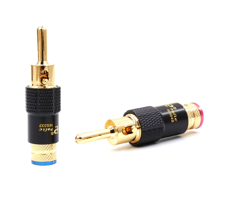 4pcs HIFI /lot New Brass Banana Plug with Lock Palic Plug Speaker Cable Speaker Amplifier Connector for DIY RCA speaker cable