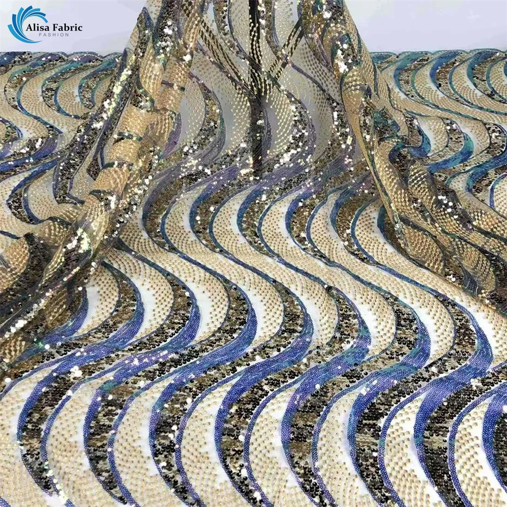 

High Quality African Net Lace Fabric Nigerian Mesh Lace Fabric Embroidery French Sequin Tulle Lace Fabric For Wedding Party