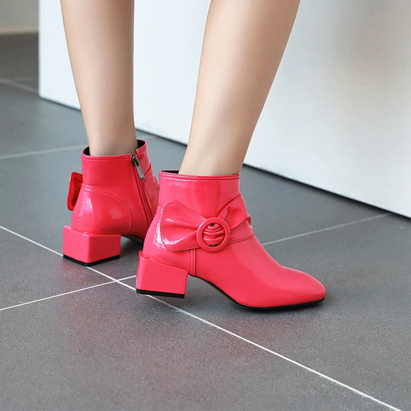 

ODS/красные ботинки из лакированной кожи женские ботильоны черного цвета, зимние ботинки на молнии на высоком квадратном каблуке Женская обу...