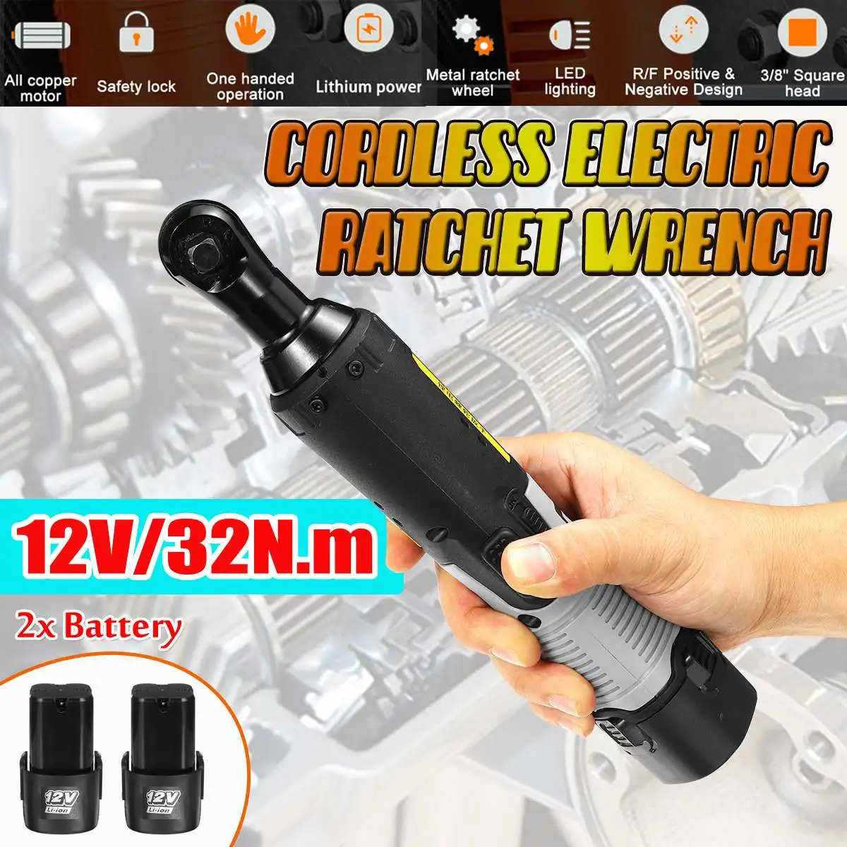 

Беспроводной ключ с храповым механизмом 3/8 "12V ключ с храповым механизмом Перезаряжаемые электрический ключ, дюймовый стандарт 32N.M строител...