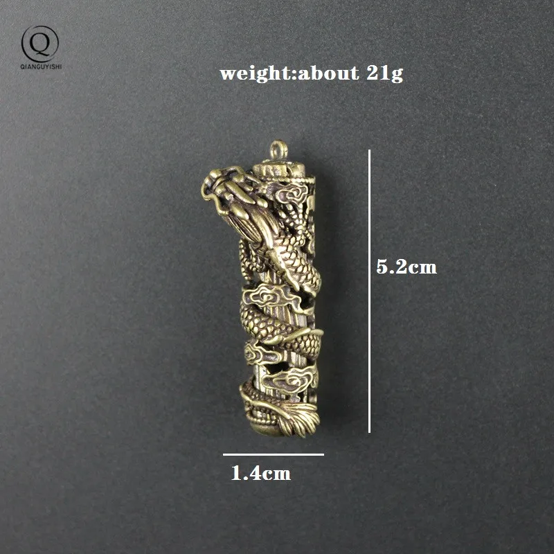 Фото Pure Brass Cylindrical Huabiao Dragon Hollow Out Dragon Keychain Retro Copper  Hanging Car Key Chain Waist Pendant Ornament Jew №2