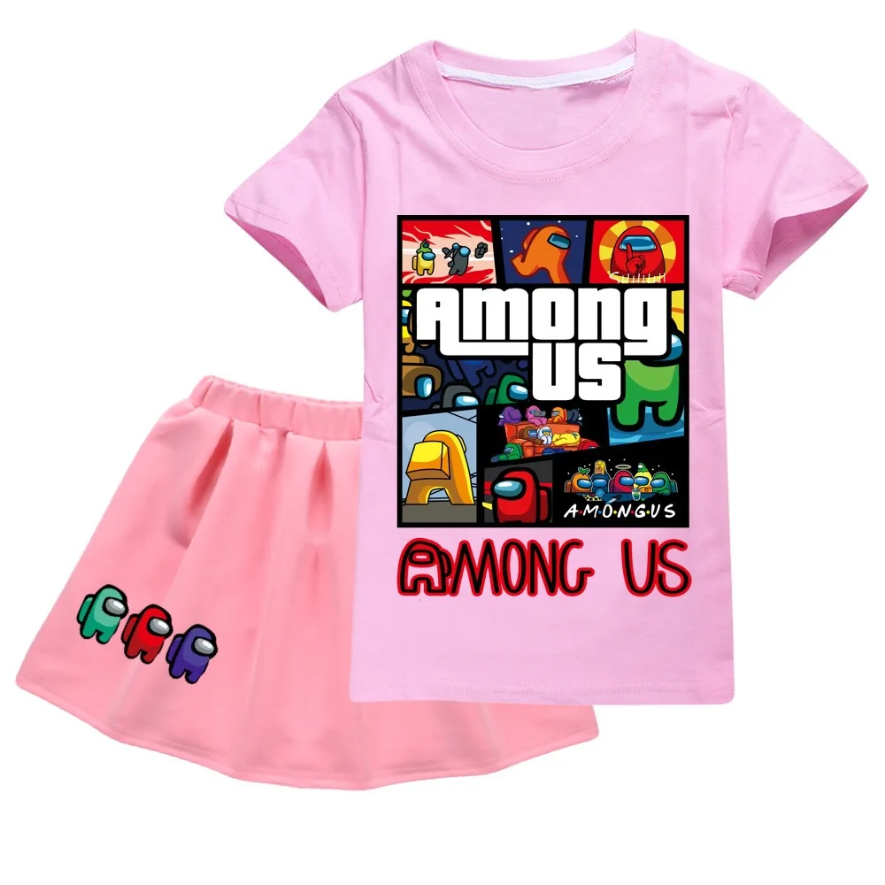 

Baby Girls Clothing Set 2pcs Summer 2021 Girls Among Us Kids Clothes Set Cartoon Short-Sleeve T-Shirt + Skirt Suit Children Sets