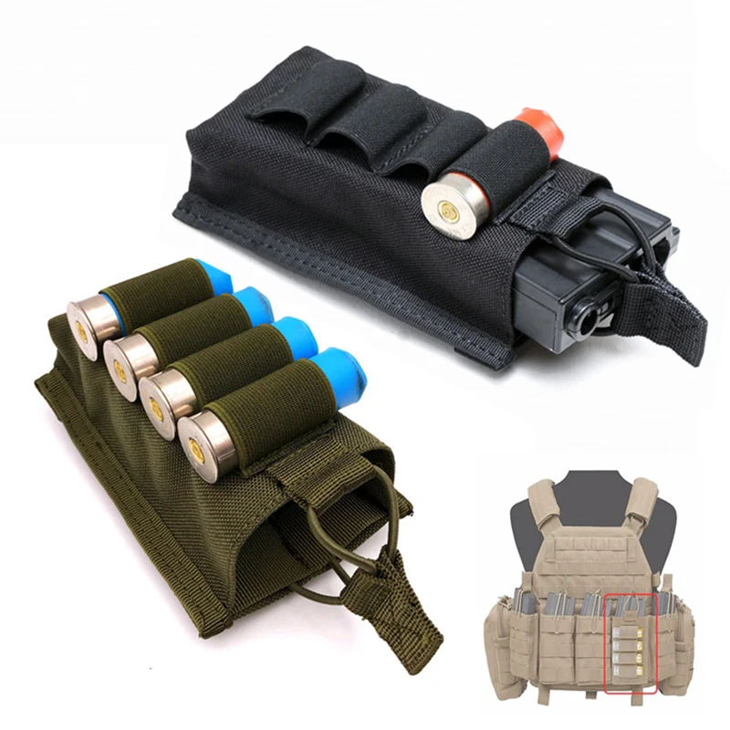 

Tactical Open Top 5.56mm Shotgun Magazine Pouch Mag Carrier Single MOLLE Ammo Pouch with 4 rounds 12 Gauge Shell Holder