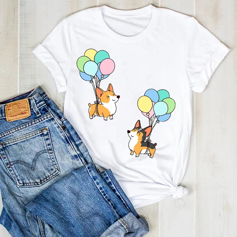

Womens Female Top Shirt Clothes Graphic T-shirts Women Lady Cartoon Mother Cat Flower Print Fashion Summer Ladies Tee Tshirt