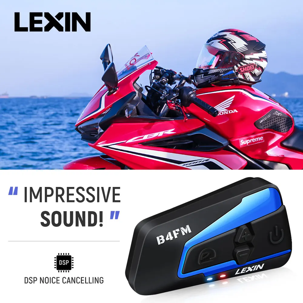 Lexin B4FM 1PC Bluetooth Motorcycle Intercom Helmet Headsets Waterproof Intercomunicadores de Casco Moto FMRadio&850mAh Battery