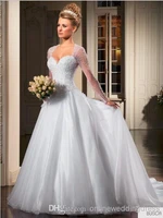 custom a line sexy long sleeve casamento beading wedding dress bride bridal gown flowers vestido de noiva 2016 free shipping