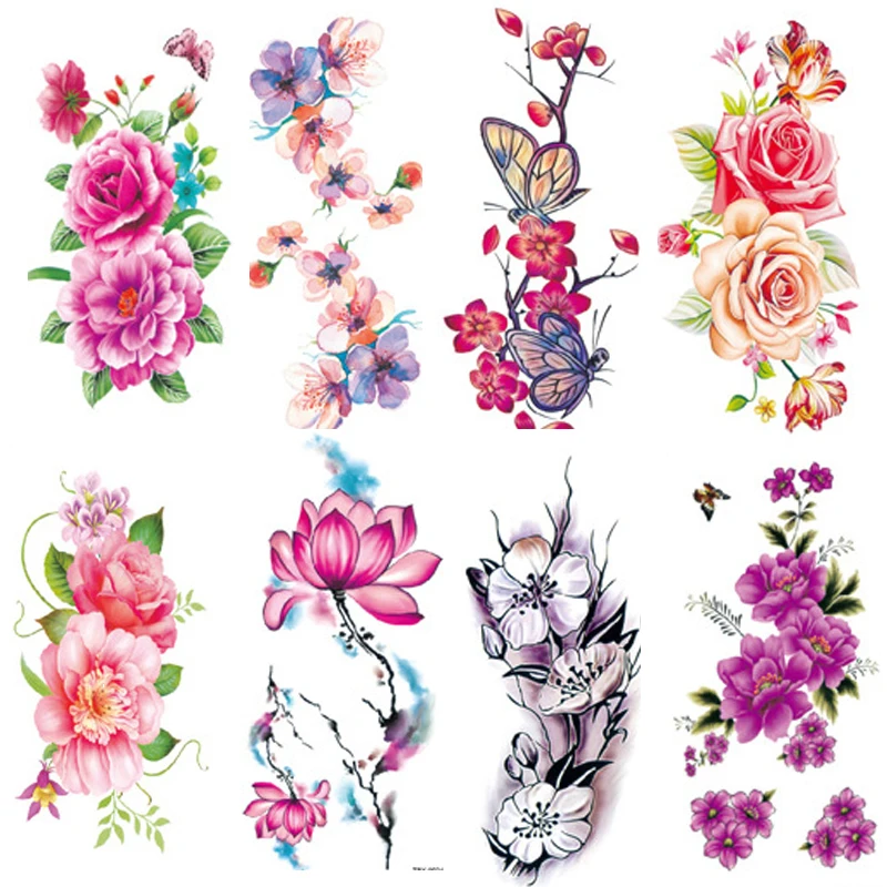 Sexy Women Flower Waterproof Temporary Tattoo Sticker Transfer Tattoos Skullies Arm Body Art Tattoo Fake Tattoos for Unisex
